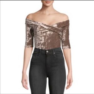 NewNo tags Velour Off Shoulder Bodysuit Dusty Pink